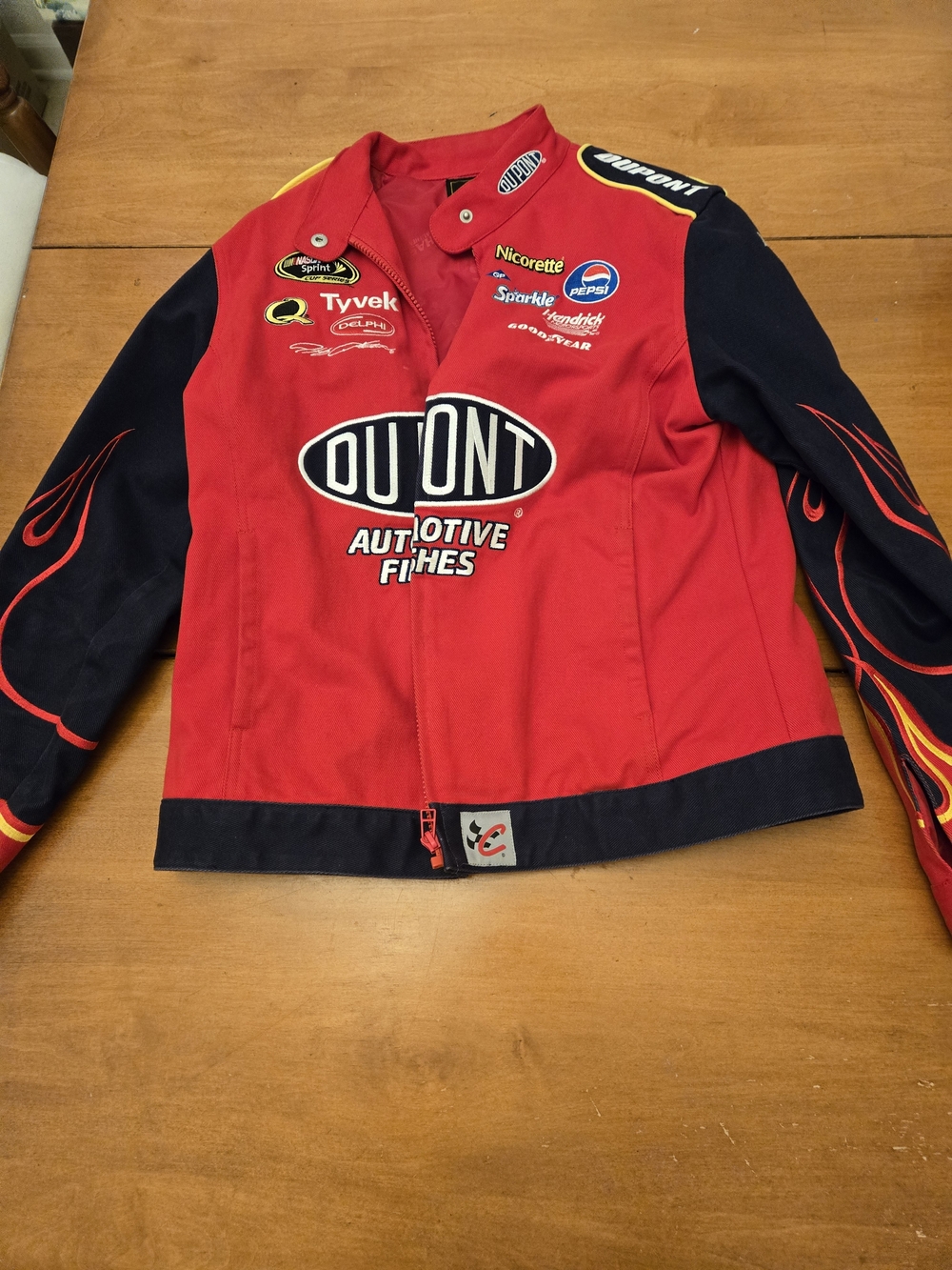 Chase Authentics Red and Black Womens Racing-Style Jacket with Flame Sleeves